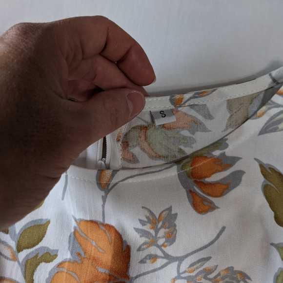 Boho Long Sleeve Floral Print Fitted Dress Flowy Hi Low Hem White & Orange Small - Picture 7 of 7